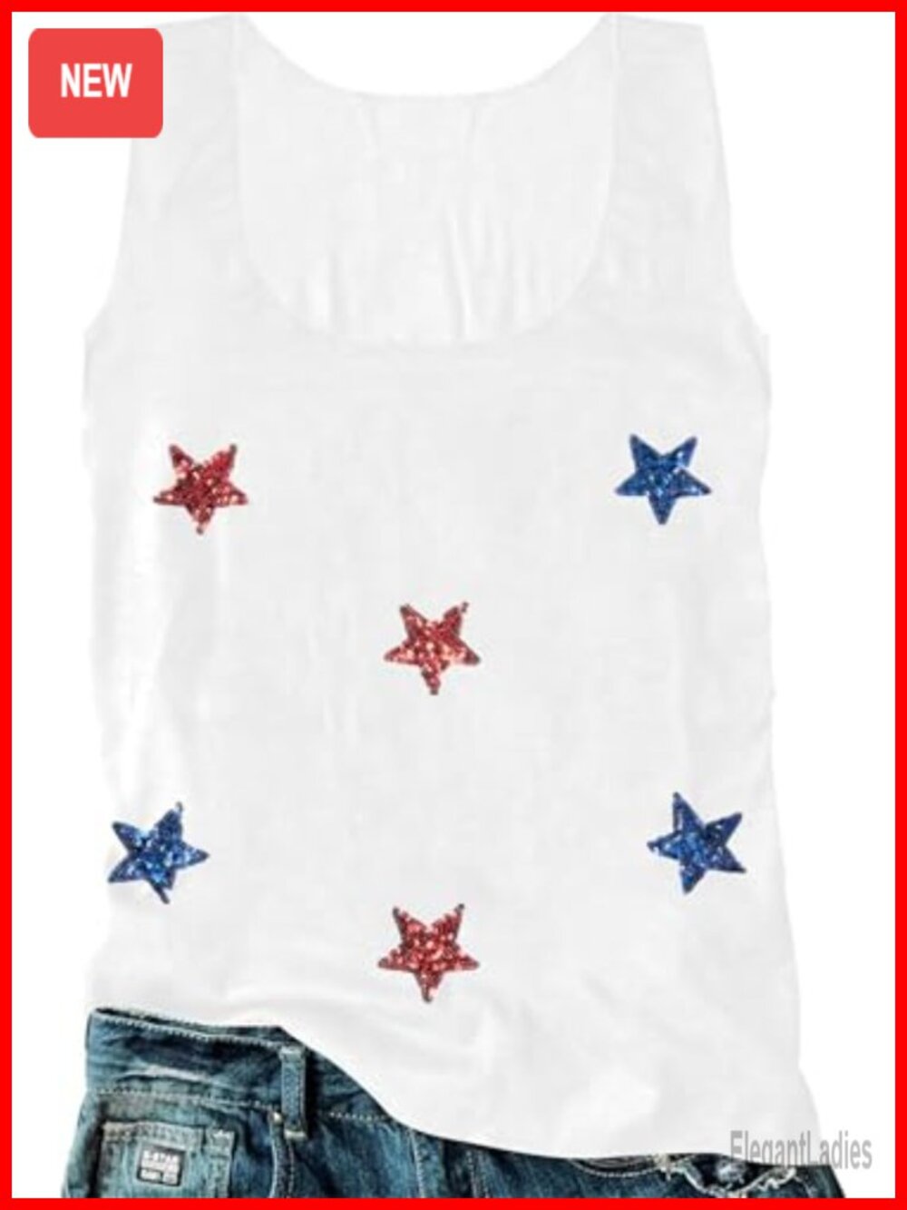 American Flag Sequin Star Tank Top Women Sleeveless
